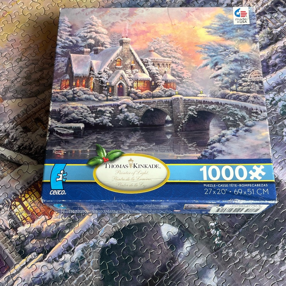 Thomas Kinkade Winter at Lamplight Manor 1000 Piece Jigsaw Puzzle by Ceaco EUC
